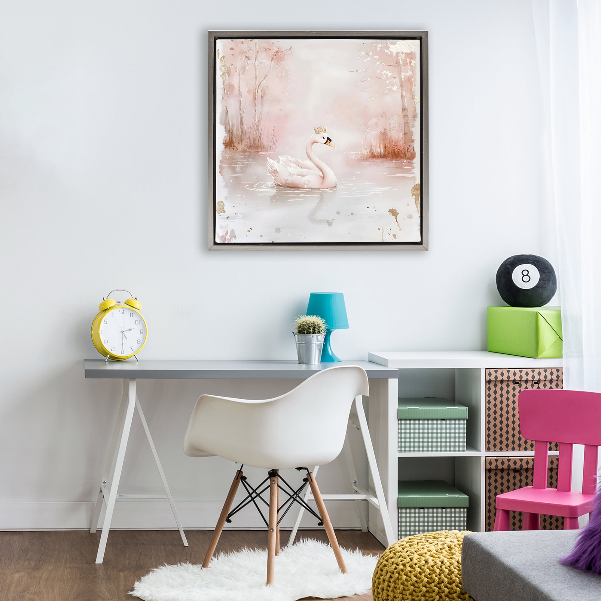 Stupell Industries Swan with Crown in Pastels Gray Framed Floater Canvas Wall Art, design by Creative Studio