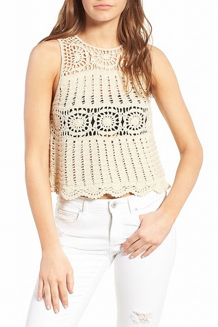 ASTR - Womens Small Sheer Jewel Neck Crochet Tank Top S - Walmart.com ...