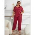 thumbnail image 5 of ebukurty Plus Size Pajama Sets for Women 2 Piece Short Sleeves Ruffled Red Lounge Sets, Sizes 1XL-4XL, 5 of 8