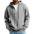 thumbnail image 2 of Quarter Zip Hoodie Men Cable Knit Zipper Hooded Long Sleeve Sweatshirt Men's Casual Solid Color Sweatshirts Gray 3XL, 2 of 4