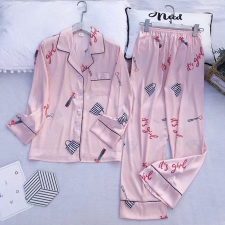 

Long Sleeve Pajamas Autumn Ice Silk Long Sleeve Trousers Suit Printing Fashion Pyjamas Set