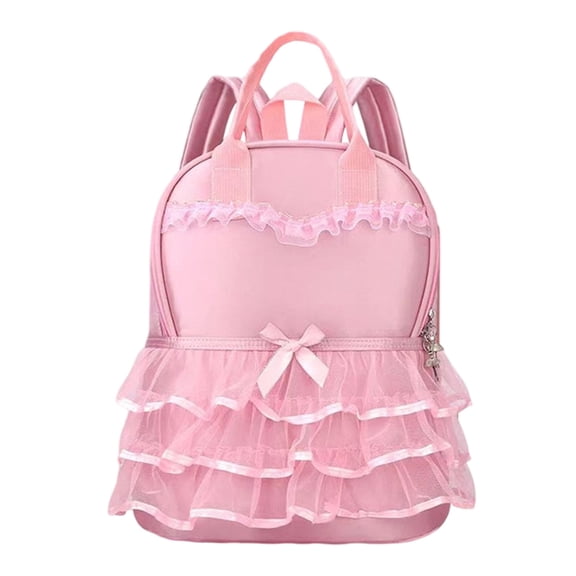 Ruffled Lace Bow Princess Backpack, Lightweight Nylon School Backpack With Wet Pocket Padded Straps for School Gym Travel