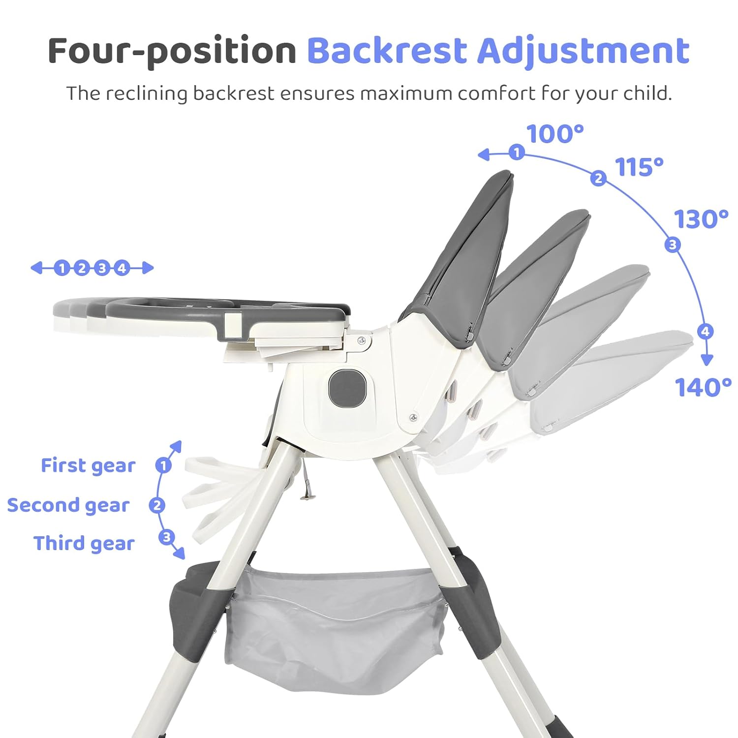Cochildor 6 in 1 Foldable Baby High Chair, Convertible High Chair, Infant Highchair, Toddlers Booster & Convenient for Travel, Gray