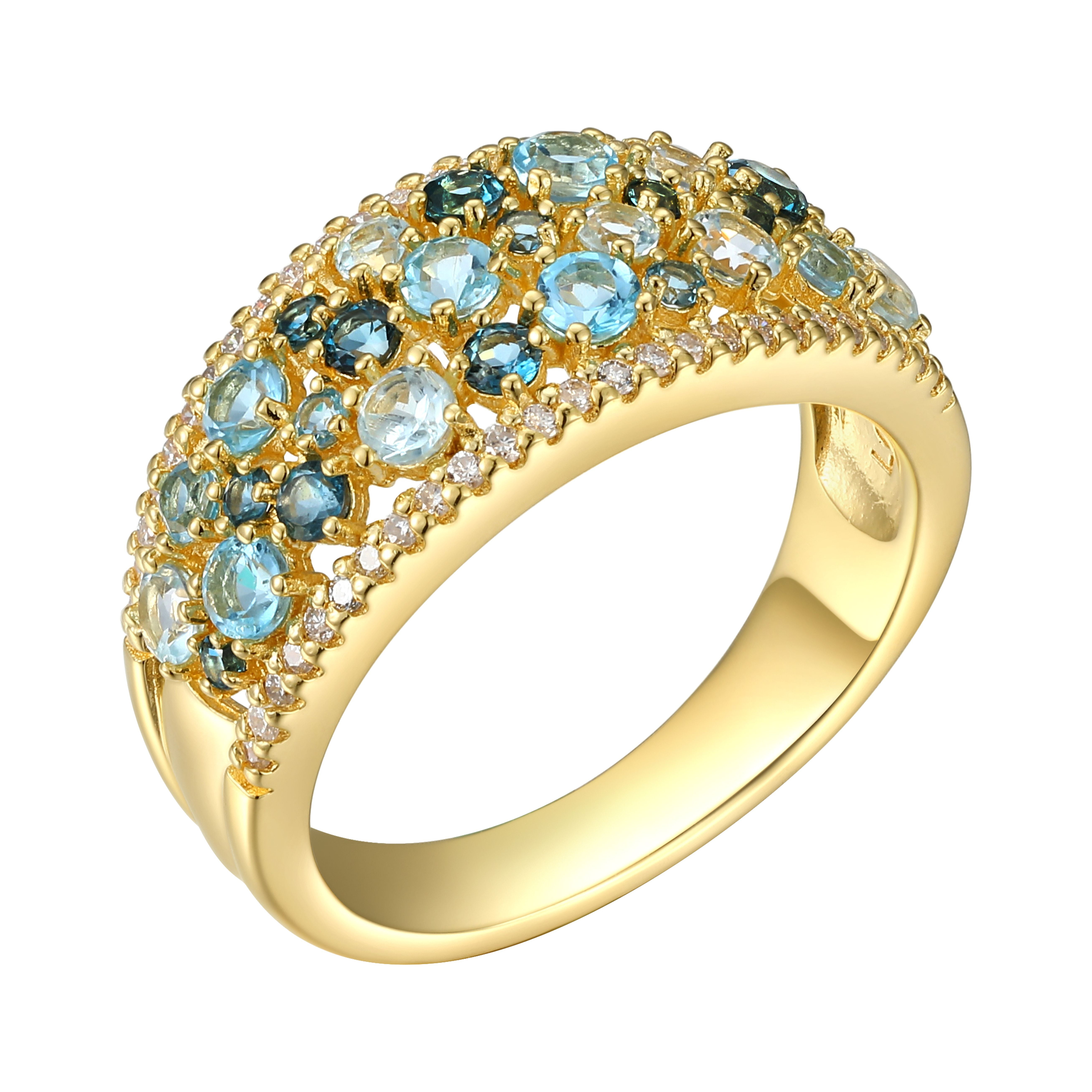 Forever Facets 18K Gold Plated 1/4 CT TW Lab Grown Diamond and Blue Topaz Ring