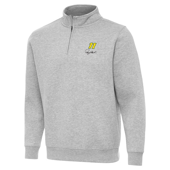 Men's-Antigua  Heather Gray Denny Hamlin Victory Quarter-Zip Sweatshirt