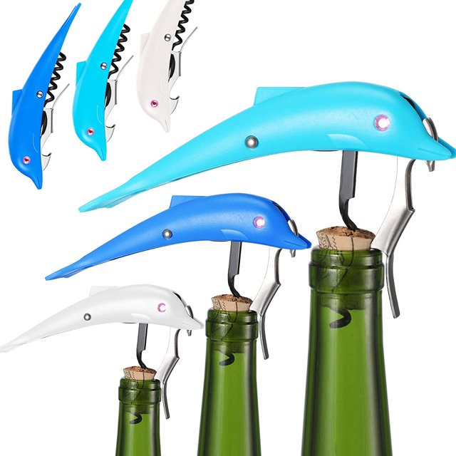 3 Pieces Dolphin Wine Opener Waiter Corkscrew Wine Corkscrews Portable Beer Opener Multi-Functional Wine Beer Bottle Opener Waiters Corkscrew Bottle Opener with Foil Cutter for Wine Bottles and Beer