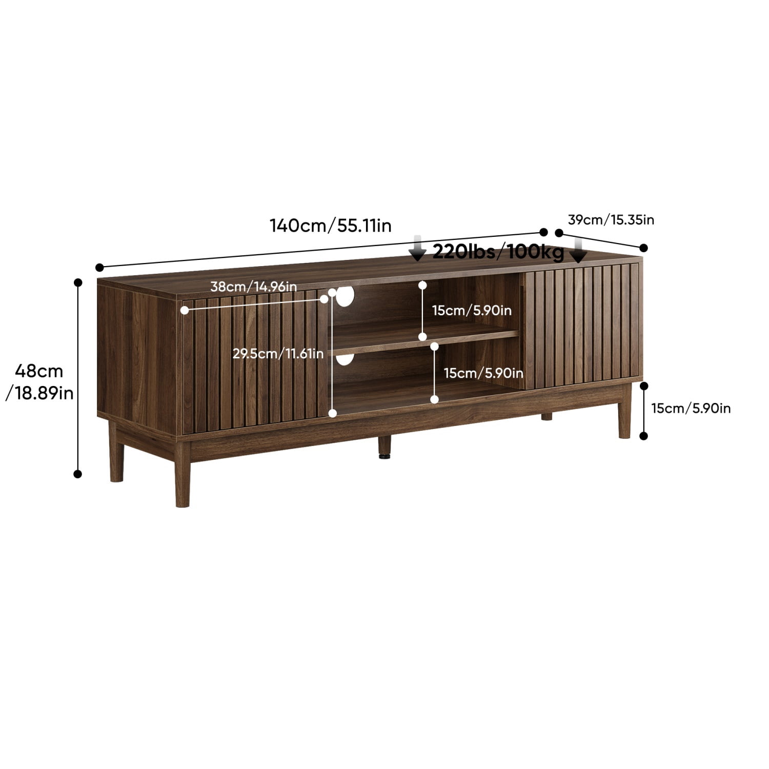Hommoo Modern 55"W TV Stand for TV up to 65", Media Console Entertainment Center with Storage Space, for Living Room and Bedroom, Walnut