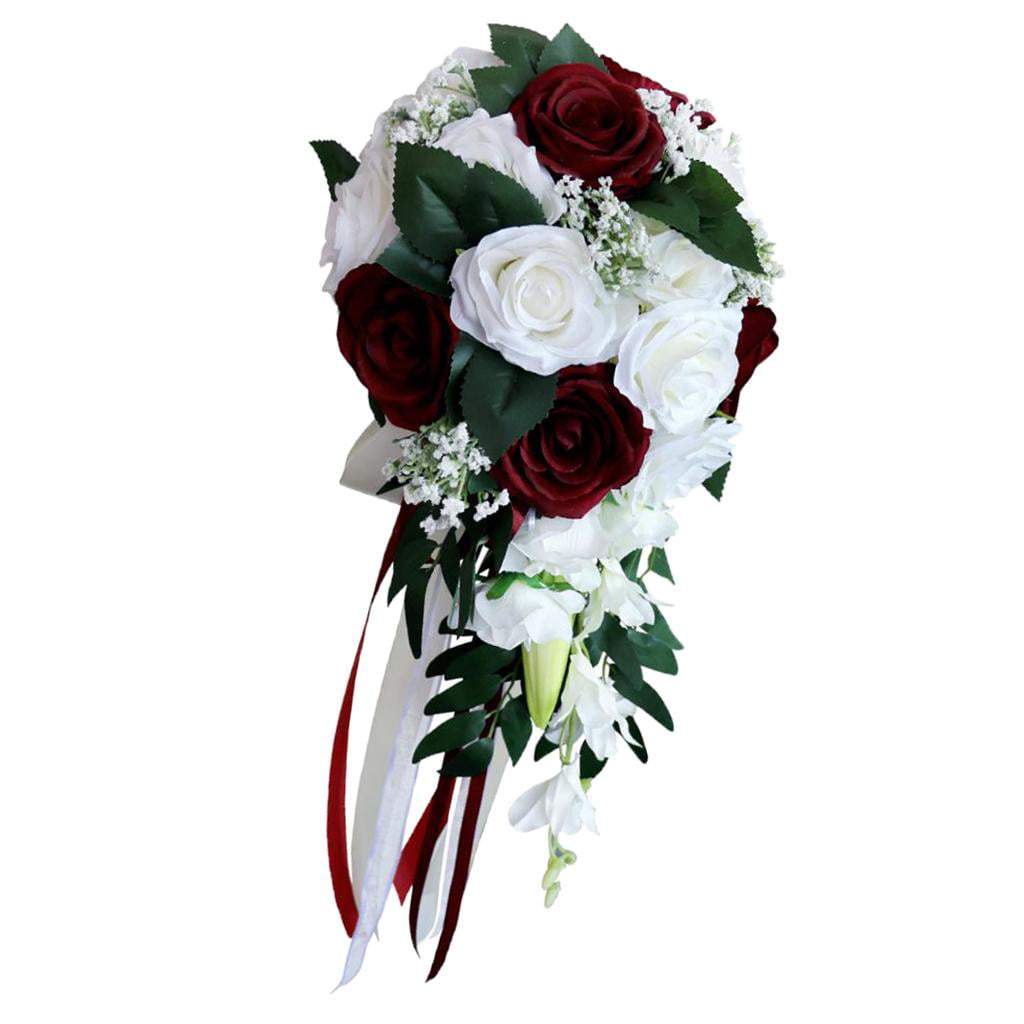 Realistic Wedding Bride Bouquet Hand Tied Flower Decoration Holiday Party 