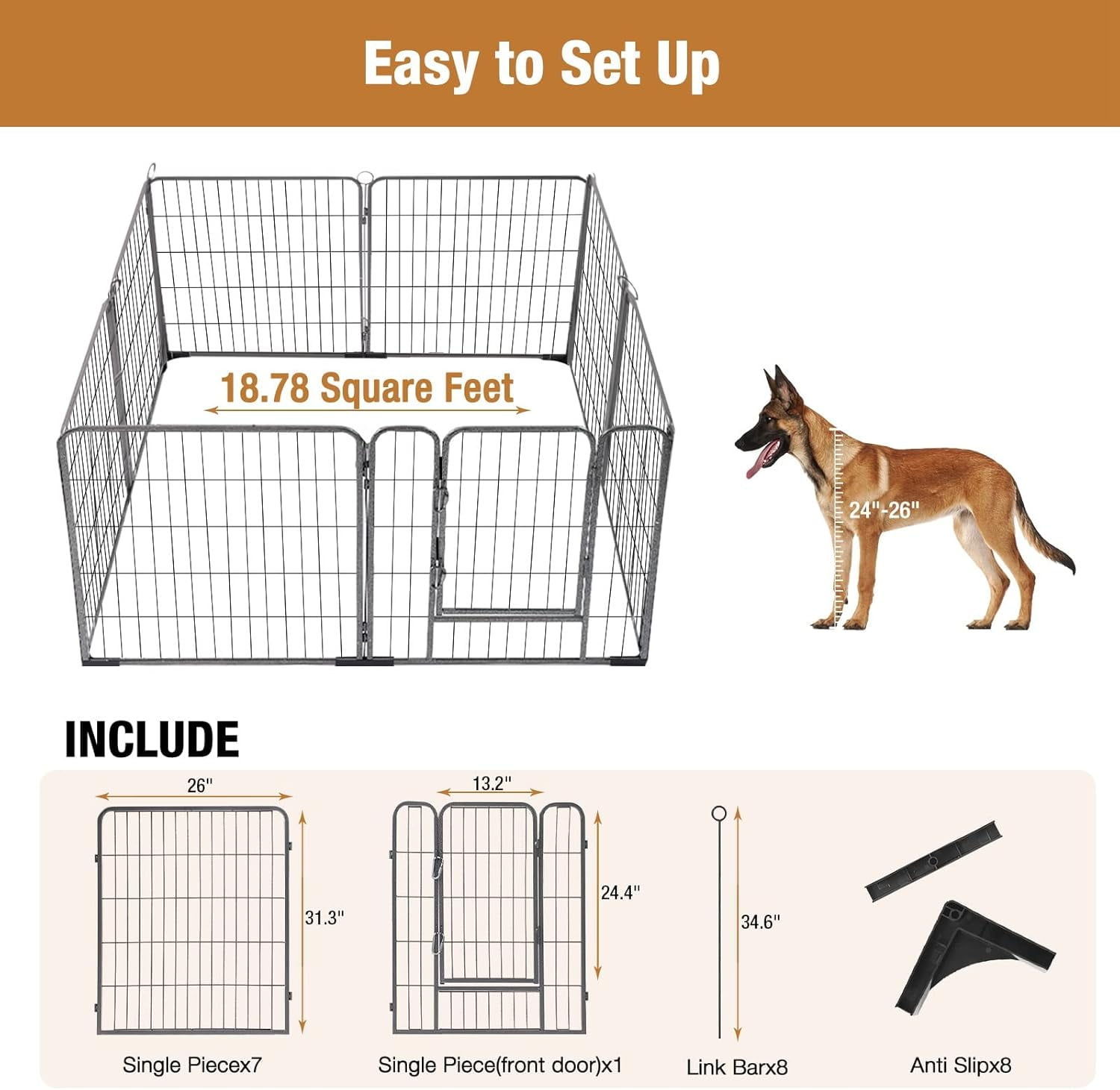 Aivituvin Dog Playpen Indoor & Outdoor Foldable Pet Exercise Fence Pen with Door Gate,Dog Kennels for Small/Medium/Puppy Dogs,Rabbits (8 Panels, 31 Inch)