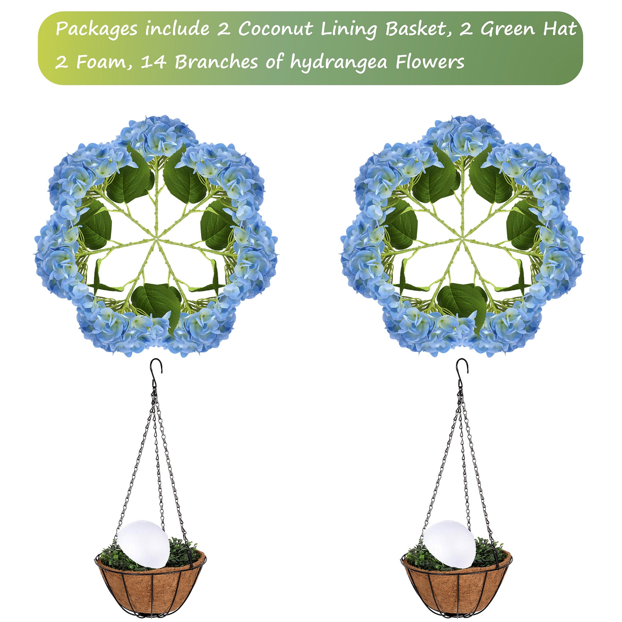RosyHaven 2Pack Hanging Hydrangea Artificial Flowers with Real Touch Large Bule Hydrangea Flowers,Outdoor Faux Flower Hanging Basket for Spring Summer Porch Balcony Yard Garden Patio Home Decor