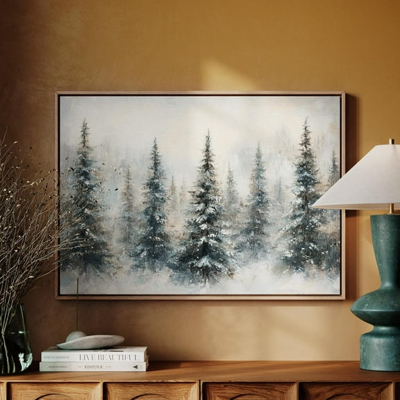 Serene Winter Forest Painting - Snowy Pine Tree Landscape Wall Art Print For Cozy Rustic And Holiday Decor Wall Art, Modern Wall Decor, 8x12 UNFRAMED