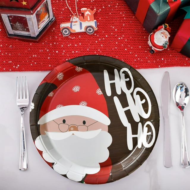 Décorations de Noël pour Maison Extérieur Intérieur, Assiettes en Papier Rondes de Noël Père Noël Vaisselle Décorative Jetable Adaptée aux Fournitures de Vacances Décoration d'Anniversaire Décoration de Table de Cuisine 10 Pcs