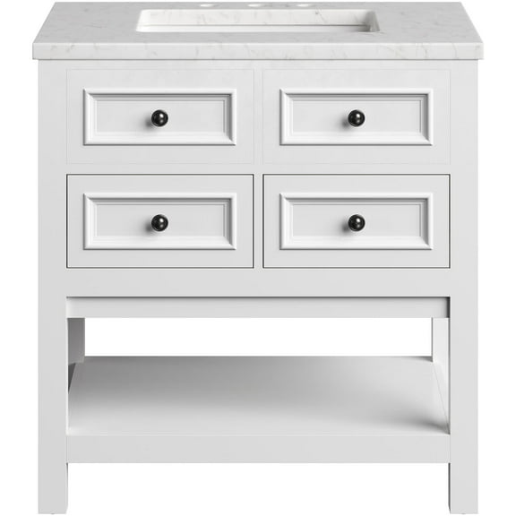Hanover Roseville 31'' Vanity Cabinet with Sink Combo for Bathroom, Powder Room | Pre-Assembled Cabinet | Artificial Stone Countertop | White Cabinet | HANVN0108-31-1WH