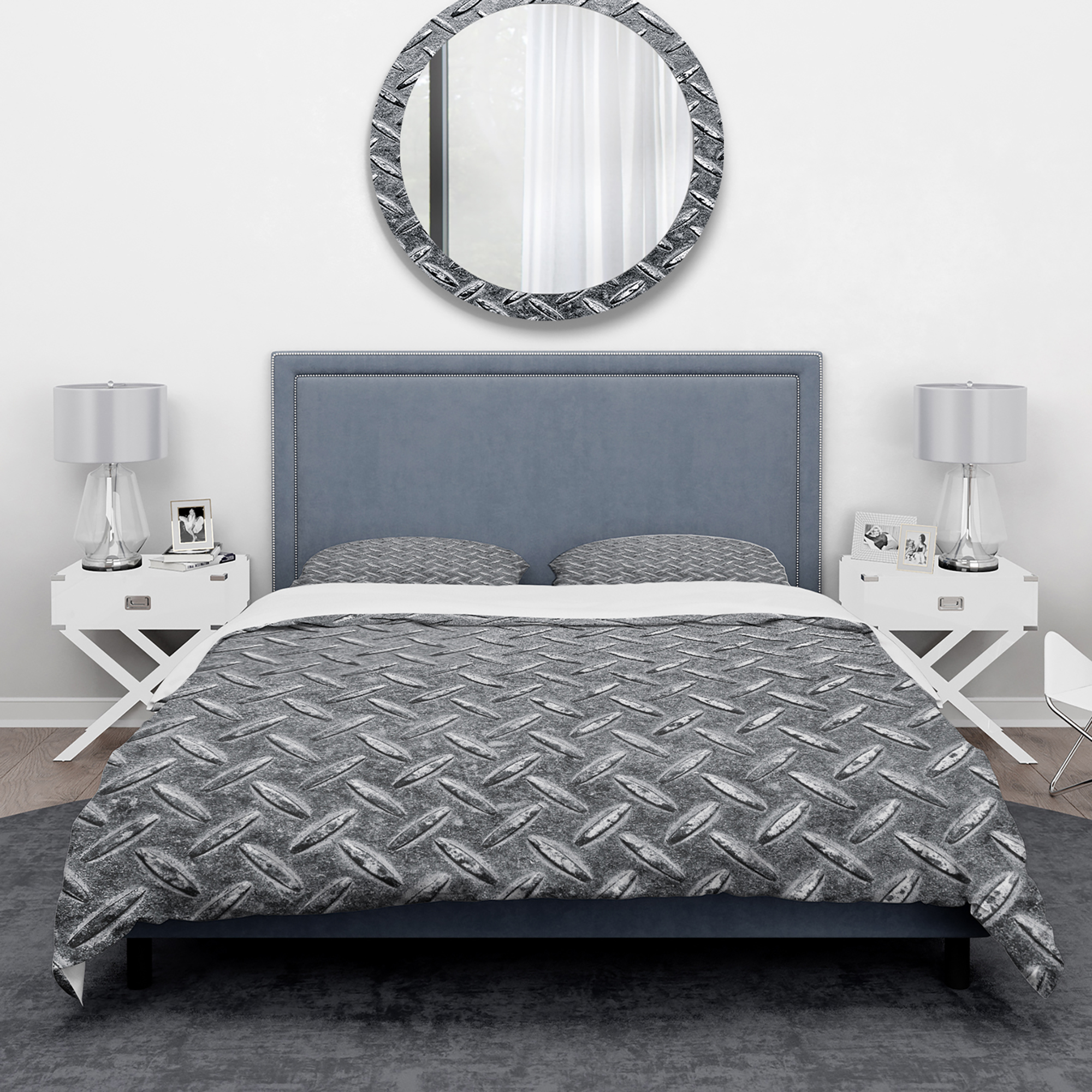 Designart 'Silver Metal Diamond Plate Relief' Modern & Contemporary Duvet Cover Set