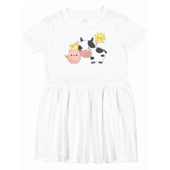 Inktastic Fun Farm Animals Cow, Pig, Chick Girls Toddler Dress