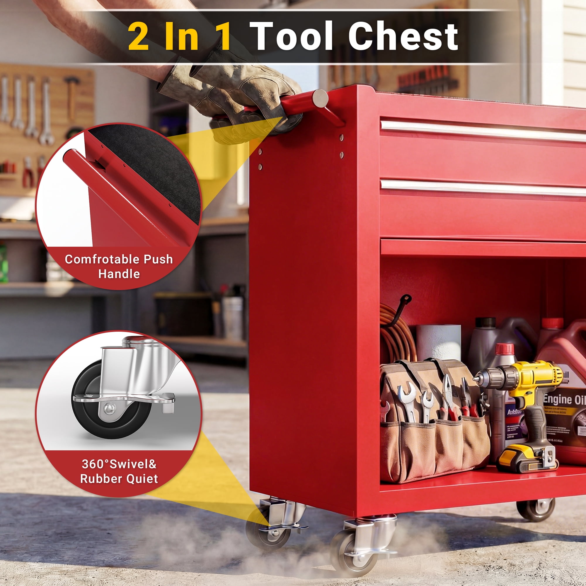 8-Drawer Rolling Tool Chest and Cabinet, Stainless Steel Tool Box with Brake Wheels and 8 Drawers, Orange Detachable Tool Cart