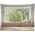 thumbnail image 3 of Modern Living Room Window Backdrop House Interior Green Forest Trees Scenery Nature Background Home Office Zoom Meeting Video Conference Backdrop Photo Studio Props, 3 of 4