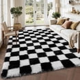 thumbnail image 1 of Black and White Checkered Area Rug 5x8ft – Soft Shaggy Plush Carpet with Non-Slip Backing – Rug for Living Room and Bedroom, 1 of 8