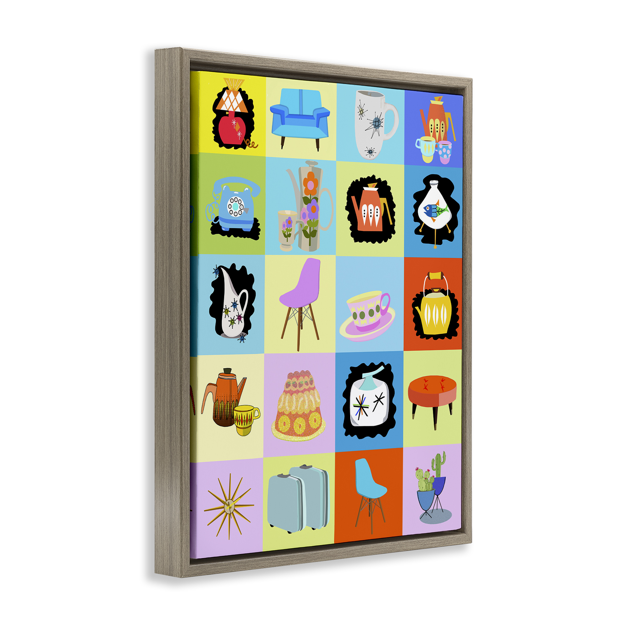 Retro Vintage Vignettes Brown Framed Floater Canvas Wall Art, design by Lynnda Rakos