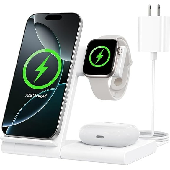 Saluqifa Charging Station for Apple Multiple Devices, Foldable 3 in 1 Wireless Charger for iPhone 16/15/14/13/12/Pro/Max/Plus, Apple Watch 10/9/Ultra/8/7/6/5/4/3/2/SE & AirPods 4/3/2/Pro