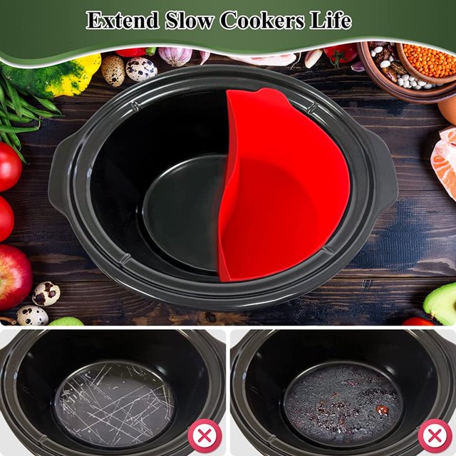 HLONK 2 in 1 Reusable Slow Cooker Divider for 6 QT Crockpot Divider Insert Silicone Slow Cooker Divider Insert fits Beach Crock-Pot Slow Cooker Slow Cooker Liners for Crock Pot Liners