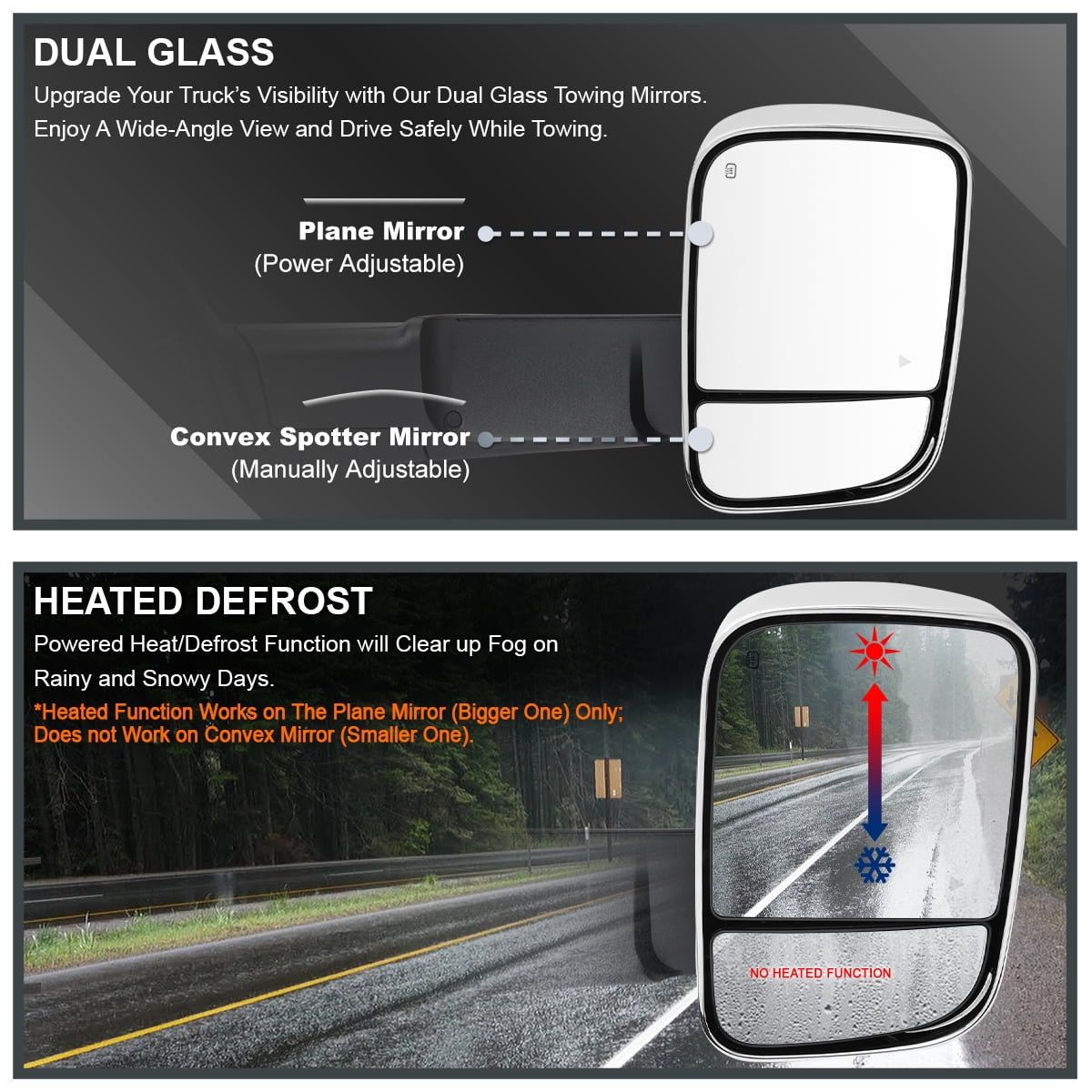 Spec-D Tuning Chrome Right Passenger Side Power Heated Manual Fold Tow Mirror w/ Puddle Light + Blind Spot Compatible with 2019-2022 Ram 2500 3500