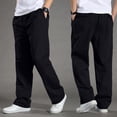thumbnail image 2 of Men's Cotton Casual Pants Twill Straight-Leg Full Elastic Waist Pull On Cargo Pants Spring Fall Lightweight Workwear Trousers with Multi-Pocket Black M, 2 of 7