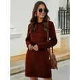 thumbnail image 6 of Dresses for Women Long Sleeve Casual Loose Fit Fall Fashion Crewneck Mini Dress with Pockets Wine Red XXL, 6 of 7
