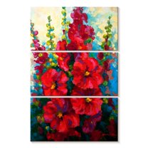 Elephant Stock Red Hollyhocks Wall Art - Vertical Multi Panel Canvas - Living Room Wall Decor - Floral And Botanical Multi Panel - Red And Blue Decor By Marion Rose - 42" x 65"