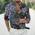 thumbnail image 2 of Shirts For Men Casual Full Floral Printed Long Sleeve Button Down Lapel Blouses Beach Summer Loose Fall Tops Navy XXL, 2 of 4