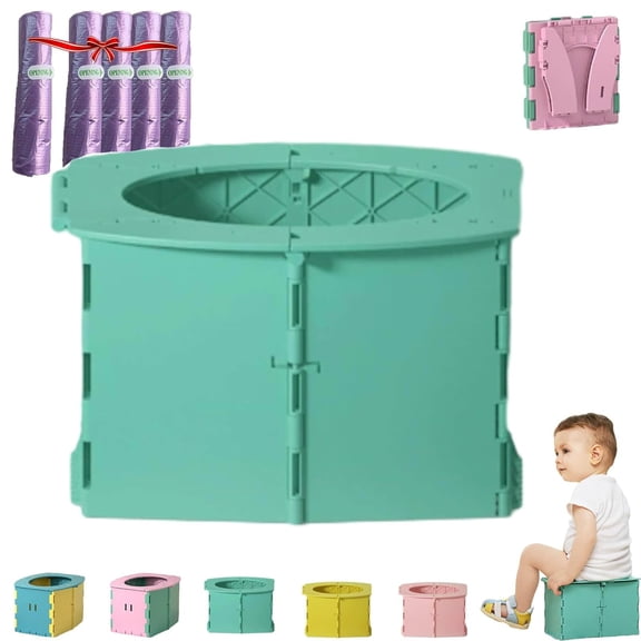 Portable Potty – Foldable Travel Potty for Kids, Collapsible Toddler Toilet with Non-Slip Base & Liners, Emergency Potty for Camping, Car and Outdoor Travel