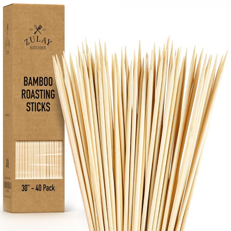 The Ultimate Marshmallow Roasting Sticks Premium Bamboo Extra Long 36 Inches 5MM Thick Heavy Duty Wooden Skewers Perfect for Smores Hot Dogs Kebab Campfire Fire Pit Camping Cooking 110 Pieces Safe