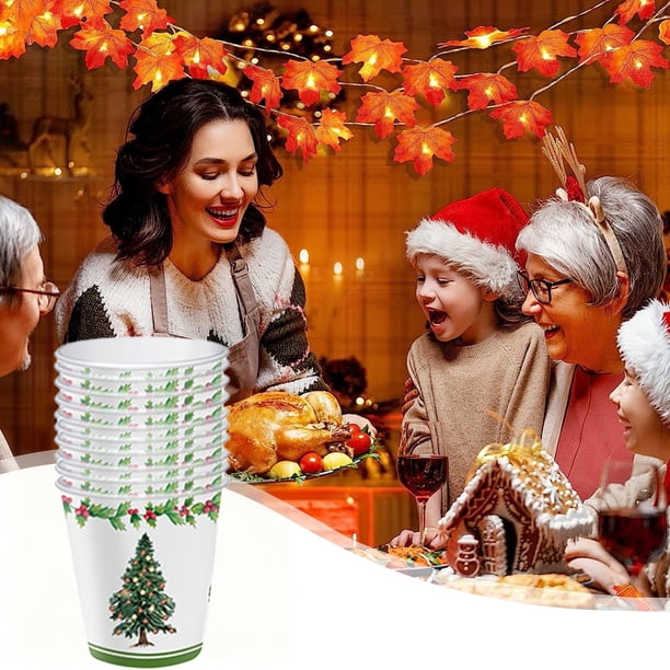 Vajilla para Fiesta Temática Navideña, Paquete de 16, Árbol de Navidad, Suministros Desechables para Fiesta de Cumpleaños