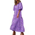 thumbnail image 2 of Ayolanni Puff Sleeve Women Summer Dresses Geometric Print Hawaii V-Neck 3/4 Sleeve Maxi Shift Dress Boho Ruched Vacation Beach Knee Length Sundress Purple XL, 2 of 5