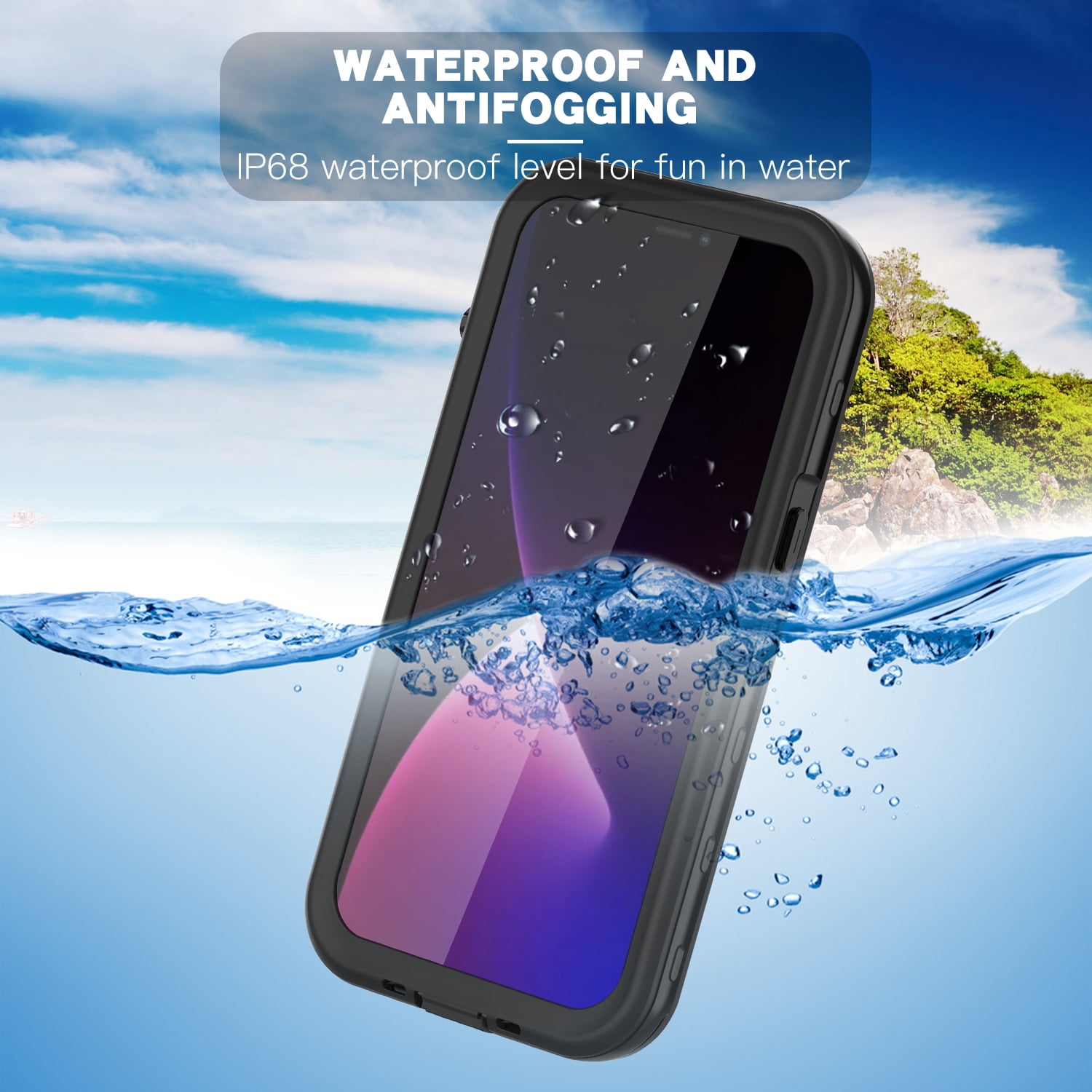 SaniMore for iPhone 13 Pro Max IP68 Waterproof Case with PET Screen Protector, Ultra Clear Cover with Magnetic Wireless Charging Transparent PC + Soft TPU Heavy Duty Protection Shell, Black