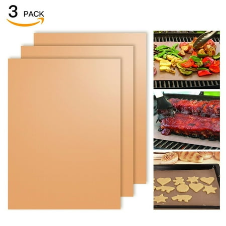 【Best Gift for Labor Day】Copper Grill Mat Set of 3, 100% Non-Stick BBQ Grill & Baking Mats, PFOA Free, Reusable and Easy to Clean, BBQ Accessories for Gas, Charcoal, Electric (Best Gas Barbecue Grill Reviews)