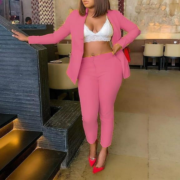 Idoravan Women Sets Clothing Clearance Ladies Fashion Casual Slim Solid Color Suit Suit Office Two-piece Suit