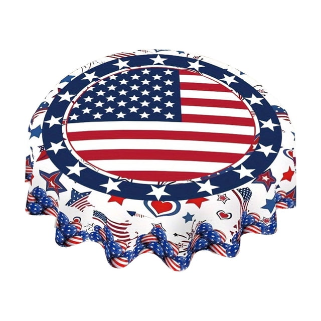 EGNMCR Memorial Day Decorations,4Th of July Decorations Patriotic Star Round Tablecloth Red White Blue Flag Table Cover For 4th Of July Independence Day Decor Polyester tablecloth