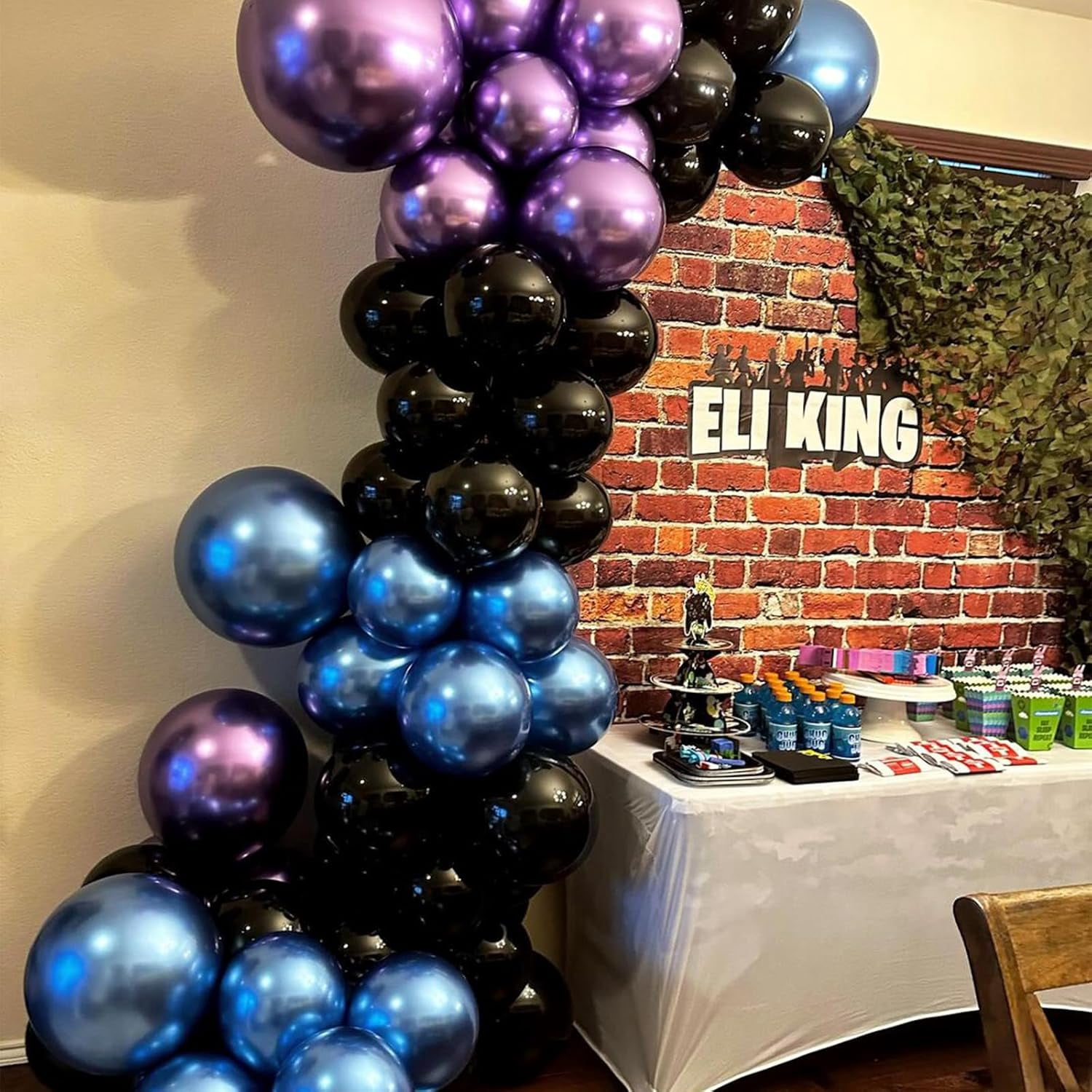 Black Purple Blue Balloon, 60 Pcs 12 Inches Metallic Blue Purple Teal Balloons Confetti Balloons for Kids Video Game Party Decoration Baby Shower Engagement Graduation Party Decorations