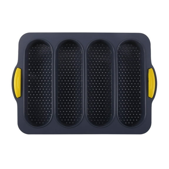 MOPOOR 4-Cavity Silicone Bread Loaf Pan, Nonstick Sourdough Loaf Pan & Heat Resistant Baguette Bread Pan, Bread Pans for Homemade Bread, Silicone Molds for Hot Dog Baking Hoagie Rolls