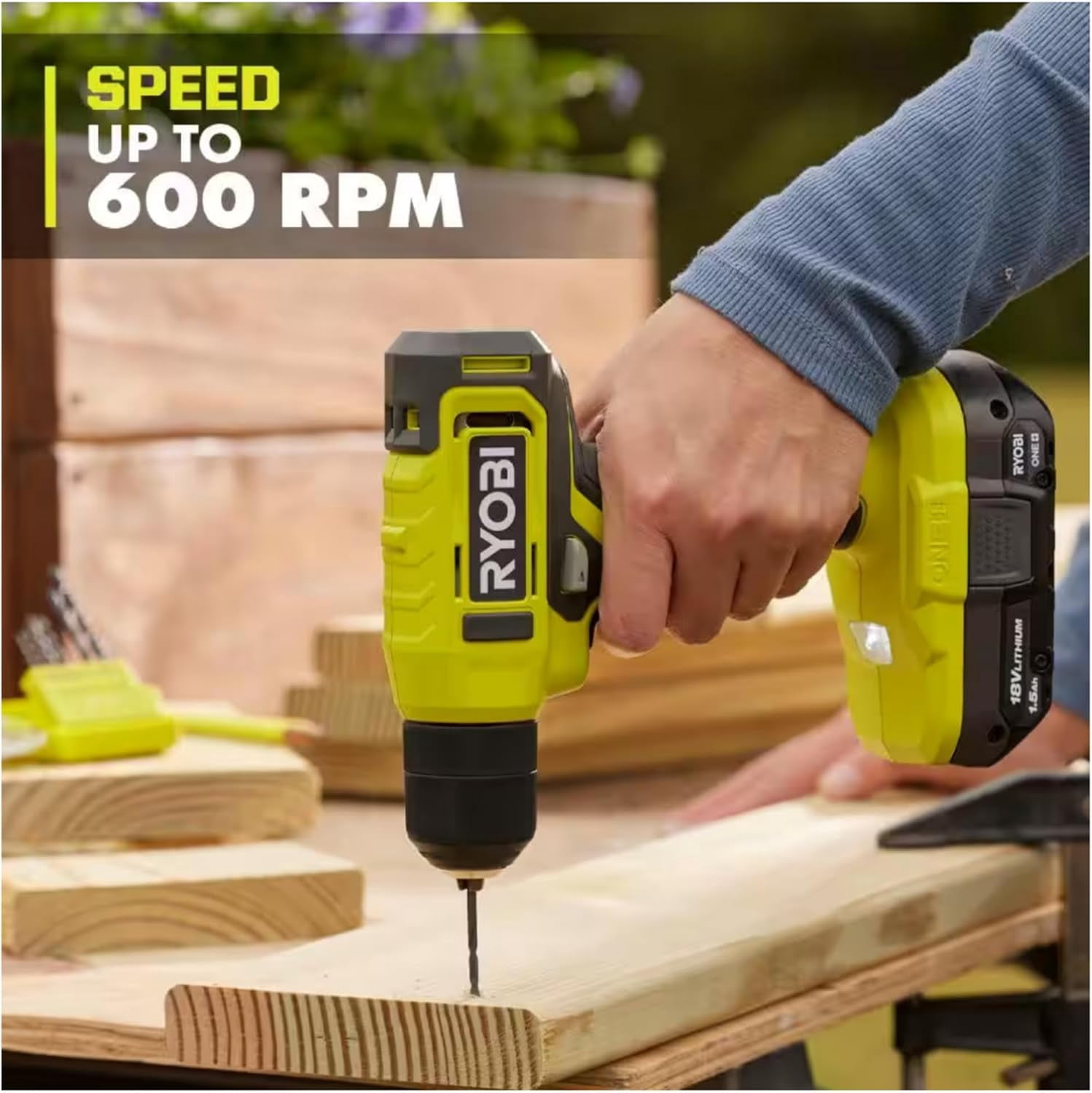 Cordless Drill Set Bundle with Ryobi 18V ONE+ Drill Driver, 3/8 Inch Chuck, 40 Piece Bit Set, 1.5 Ah 18-Volt Lithium-ion Battery, 18-Volt Charger and Buho 16 Inch Tool Bag