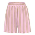 thumbnail image 4 of felwors Women Striped Boxer Shorts Elastic High Rise Pajama Bottoms Casual Lounge Shorts with Pockets Sleepwear Pink, S, 4 of 4