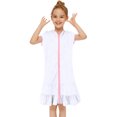 thumbnail image 2 of Grblisyd Girls Swim Cover Up Solid Color Hooded Zip-Up Terry Swimsuit Ruffle Bathing Suit Kids Short Sleeve Swimwear, 2 of 7