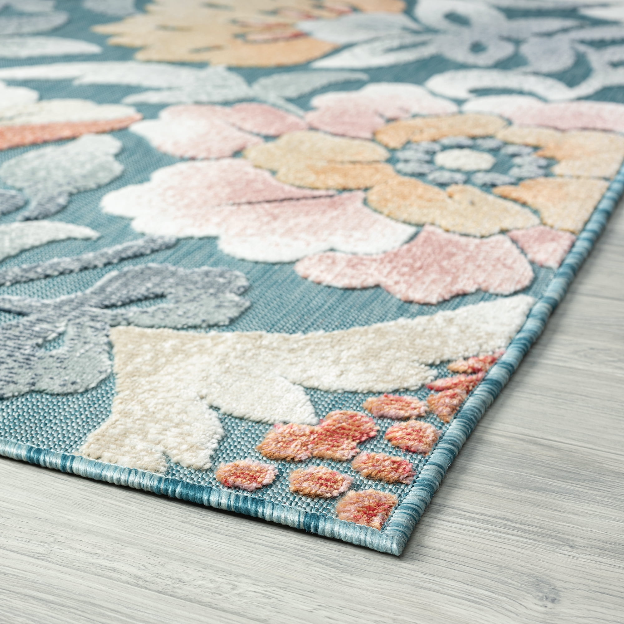2x8 Water Resistant, Indoor Outdoor Runner Rugs for Patios, Hallway, Entryway, Deck, Porch, Balcony or Kitchen | Outside Area Rug for Patio | Aqua, Floral | Size: 2'2'' x 7'3''