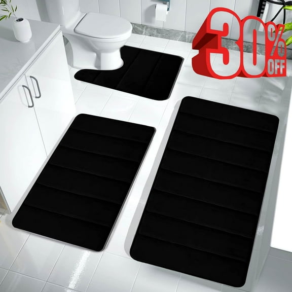 Fmxomd Bathroom Rug, Soft Absorbent Bathroom Mat and Bath Mat, Premium Memory Foam Bath Rug Machine Washable (16"x24",BLACK)