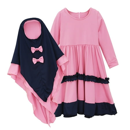 

BSDHBS Baby Girl Clothes Toddler Baby Kid Girl Ramadan Abaya Dubai Robe Traditional Clothing Dress
