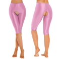 thumbnail image 1 of Women Sexy Glossy Crotchless Shorts Rave Party Nightclub Hot Pants Stretchy Smooth Elastic Waistband Leggings Nightwear ClubwearL Gong Bohan LED, 1 of 2
