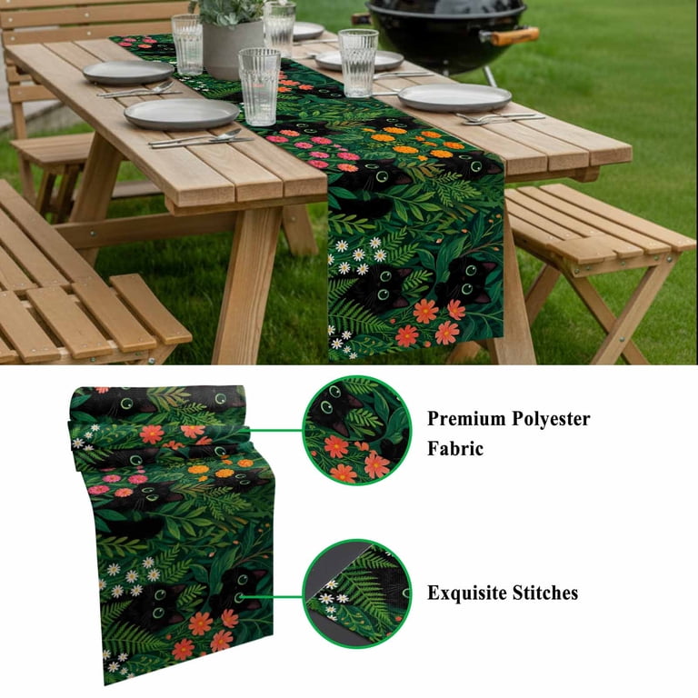Table Runner Dresser Scarves 36 Inch Long,Boho Black Cats Flowers Foliage  Linen Dining Table Runners - Walmart.com