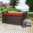 thumbnail image 4 of 40 Gallon Outdoor Storage Bench Rattan Deck Box Patio Steel Frame Wicker Storage Container with Cushion, Red NPT-900004$$Garden & Patio, 4 of 6