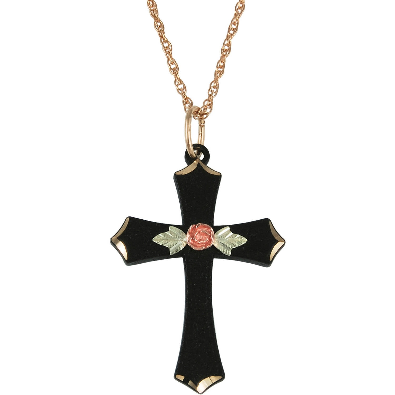 Black Hills Gold Black Hills Gold Jewelry By Coleman Co 10kt And 12kt Black Hills Gold Accented Small Powder Coated Cross Pendant 18 Walmart Com Walmart Com